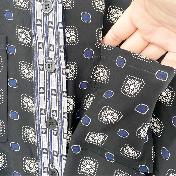 Sea New York 100% Silk Boho Geometric Navy Cream Sleeveless Romper Button Front - Picture 3 of 11